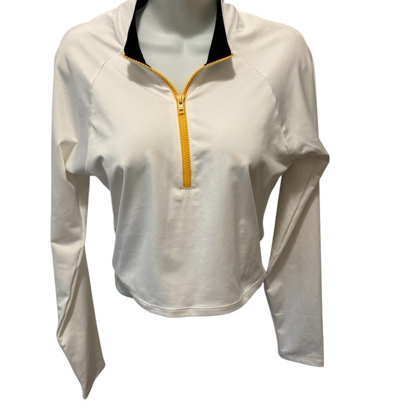 VS Pink Gym To Swim Half Zip Crop Top L Sunshine On My Mind LS Sporty Athletic - Picture 2 of 7